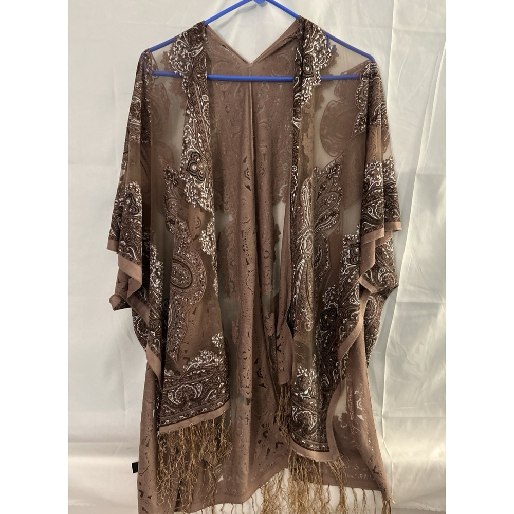 Boho Hippie Brown Velvet Burnout Kimono Cardigan One Size Tapestry Glitter 70s